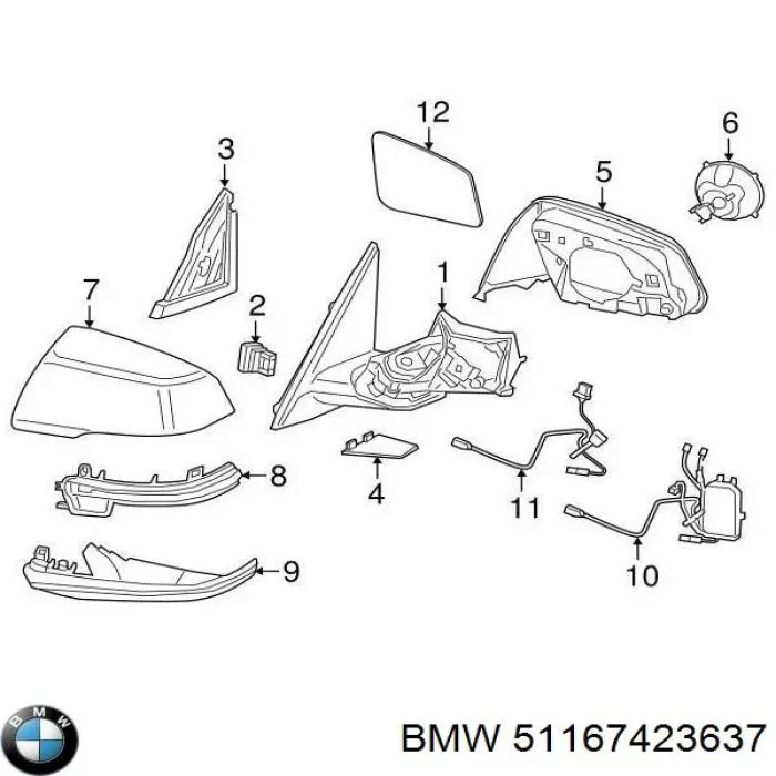 Купить 51167423637 BMW Корпус зеркала заднего вида левого (внутрення часть)