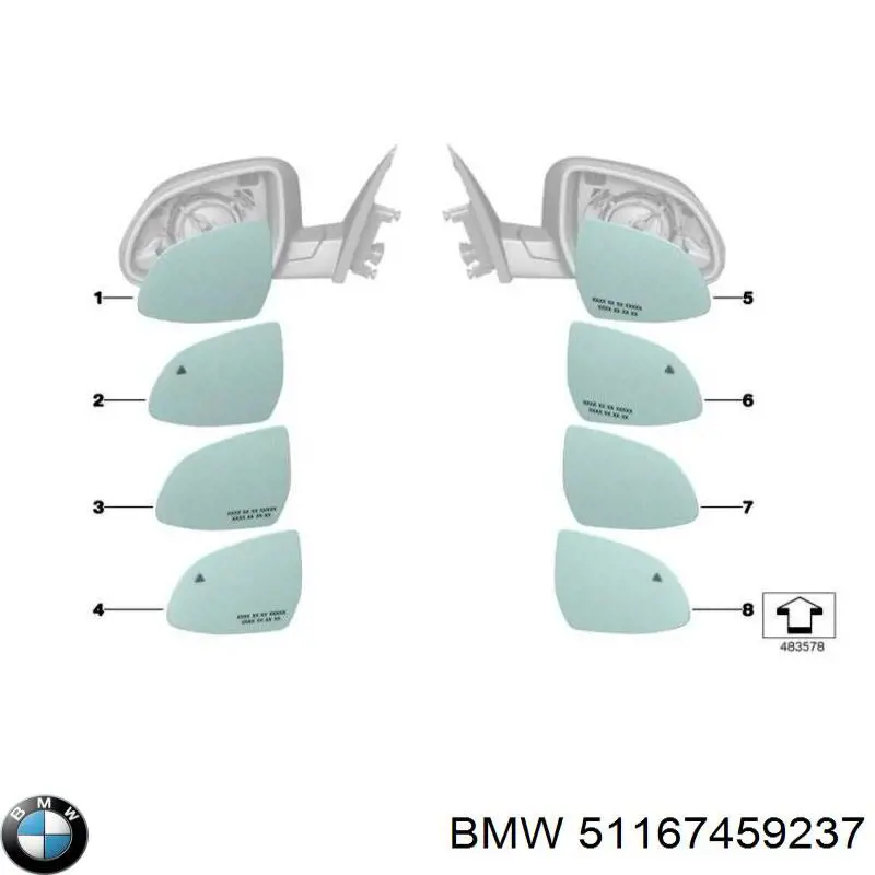 51167459237 BMW elemento espelhado do espelho de retrovisão esquerdo