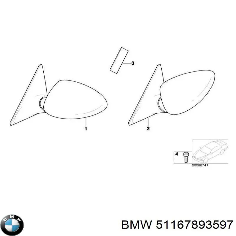 Купить 51167893597 BMW Наружное зеркало левое