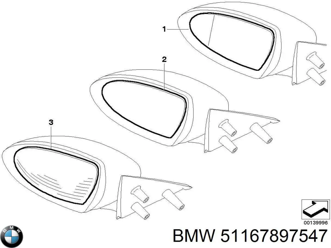 Зеркальный элемент зеркала заднего вида левого 51167897547 BMW