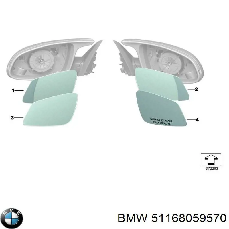 51168059570 BMW Зеркальный элемент правого зеркала заднего вида