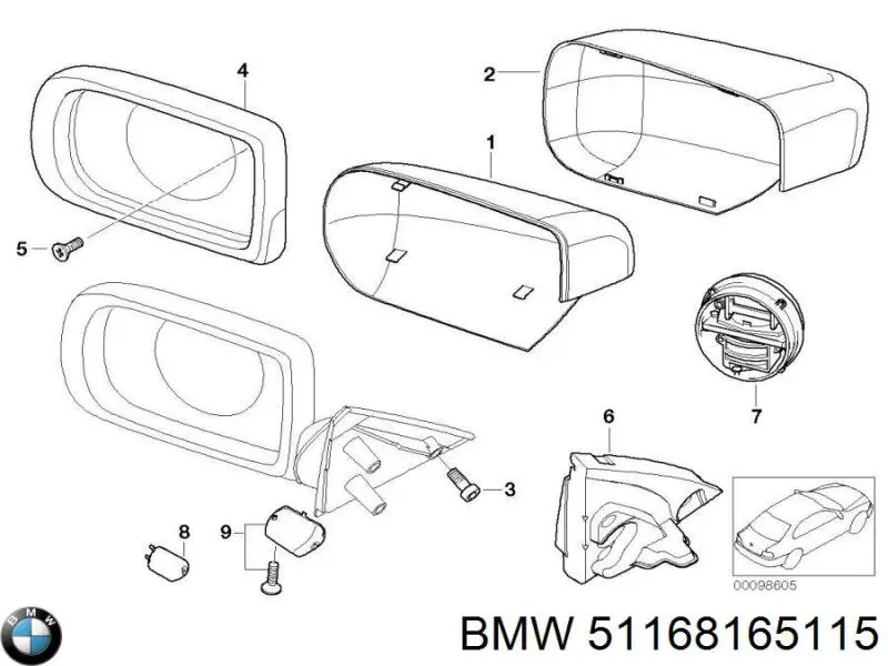 51168165115 BMW накладка (крышка зеркала заднего вида левая)