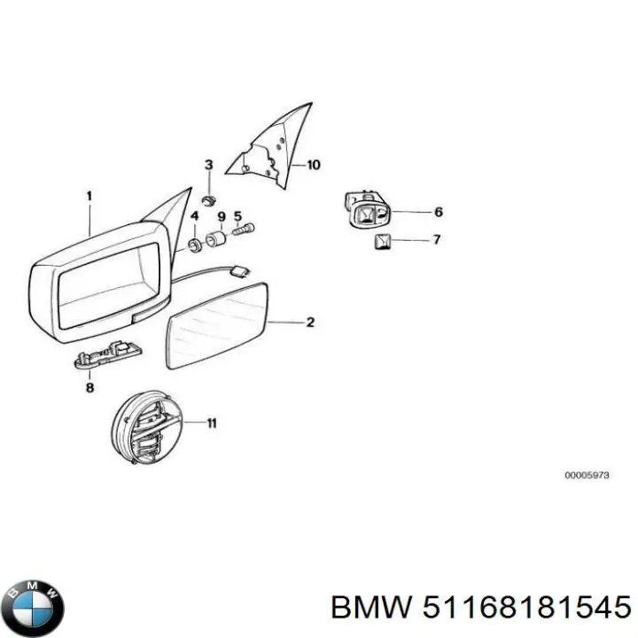 Зеркало заднего вида левое BMW 51168181545