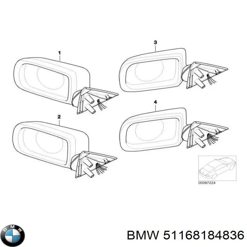 Купить 51168184836 BMW Боковое зеркало заднего вида правое