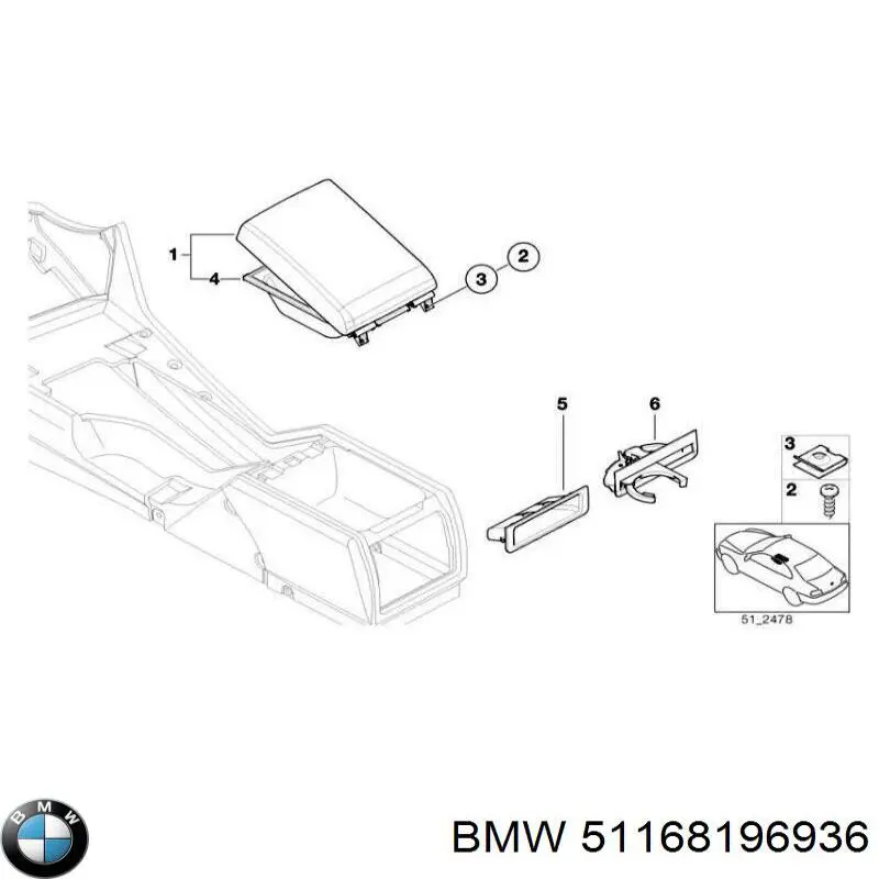 51168196936 BMW caixa de console central (descanso de braço)