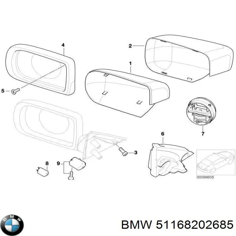 51168202685 BMW накладка (крышка зеркала заднего вида левая)