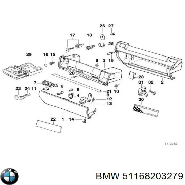 51168203279 BMW amortecedor de tampa porta-luvas