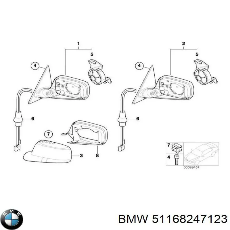 Корпус зеркала заднего вида левого (внутрення часть) BMW 51168247123 цена, от 618.79 USD
