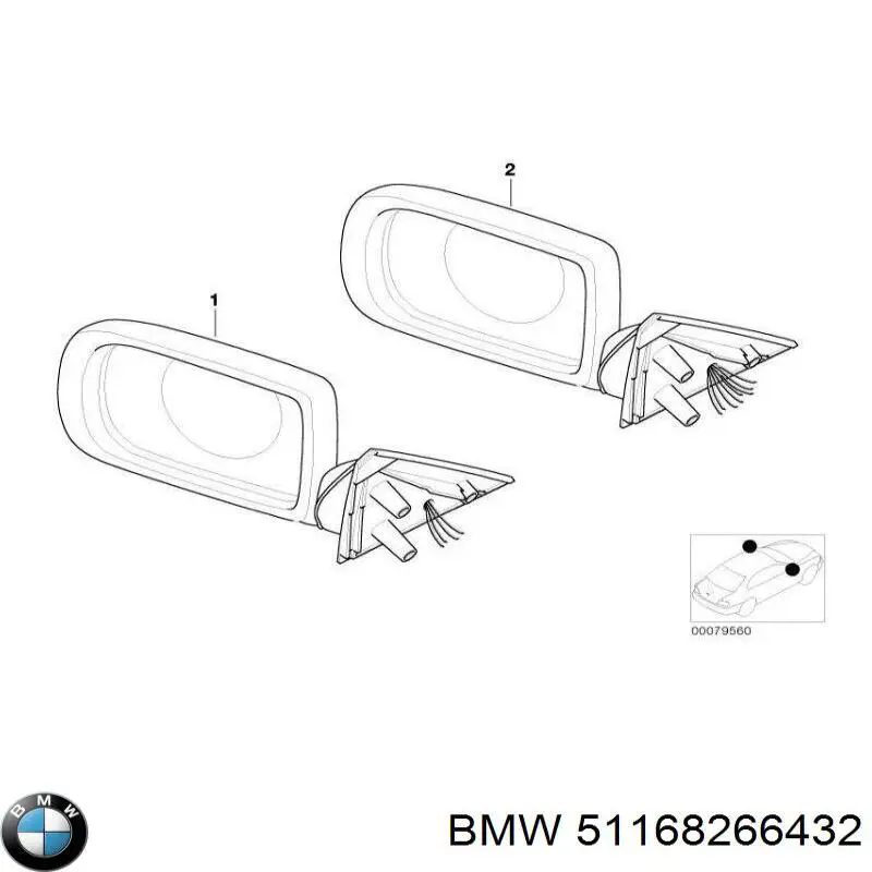 Купить 51168266432 BMW Боковое зеркало заднего вида правое