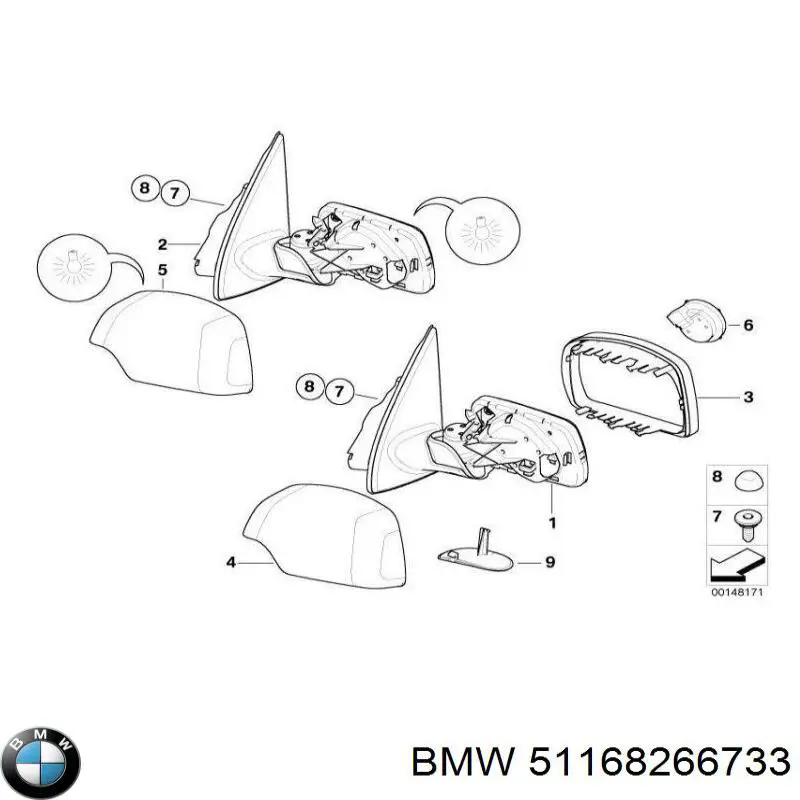 Накладка (крышка) зеркала заднего вида левая 51168266733 BMW