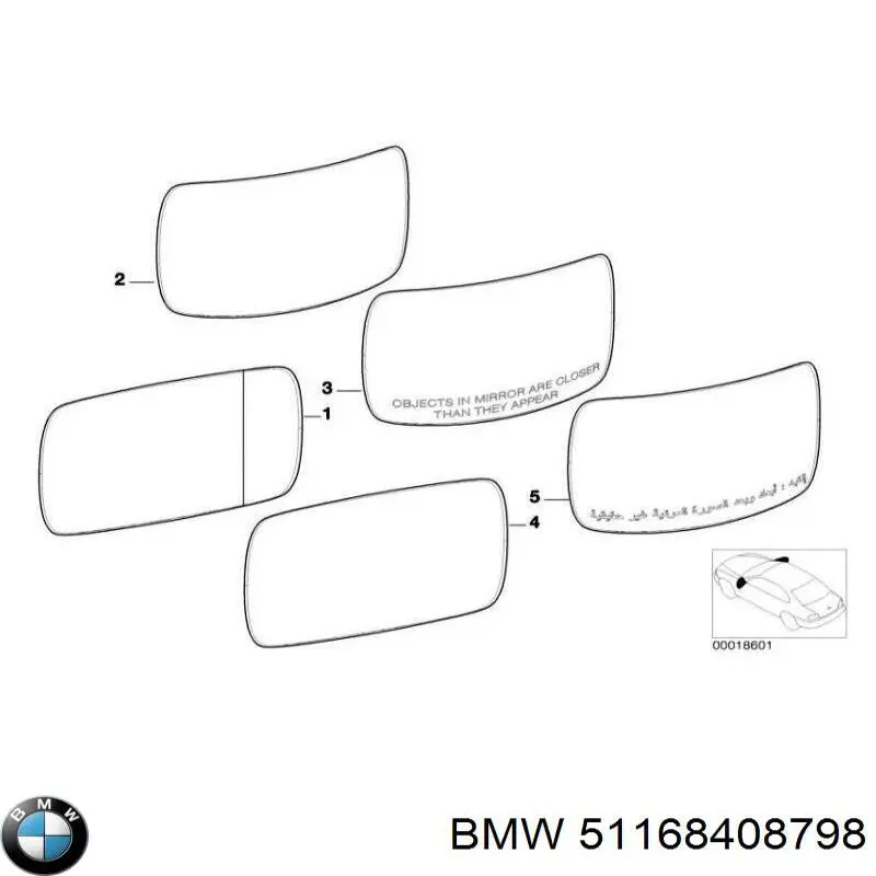 51168408798 BMW зеркальный элемент зеркала заднего вида правого