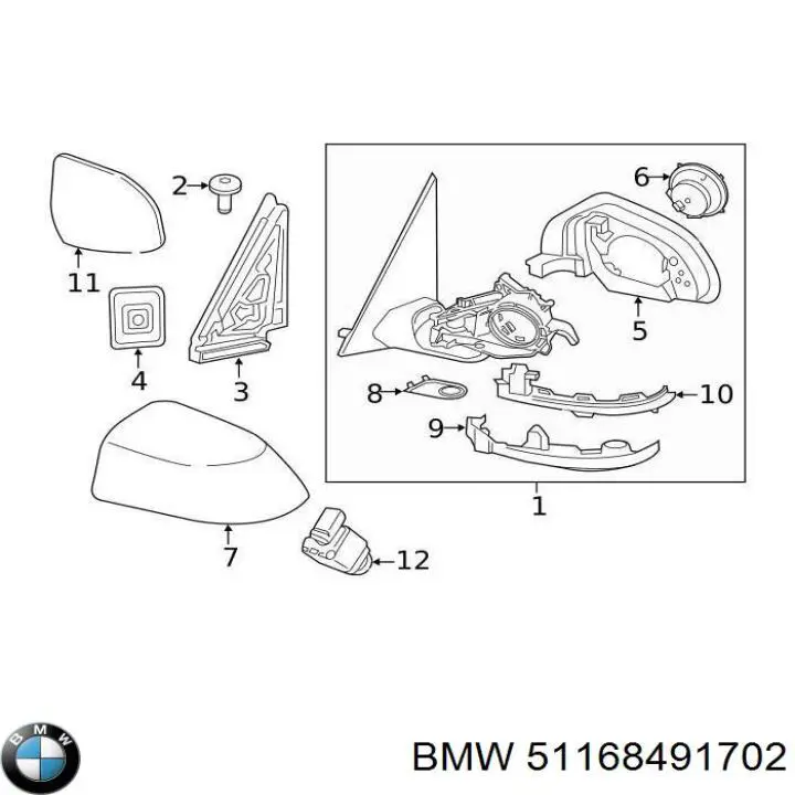 Наружное зеркало правое BMW 51168491702 цена, от 506.77 USD