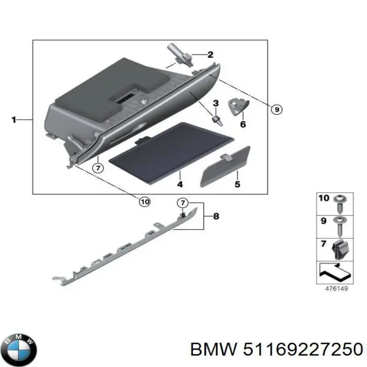 51169227250 BMW amortecedor de tampa porta-luvas