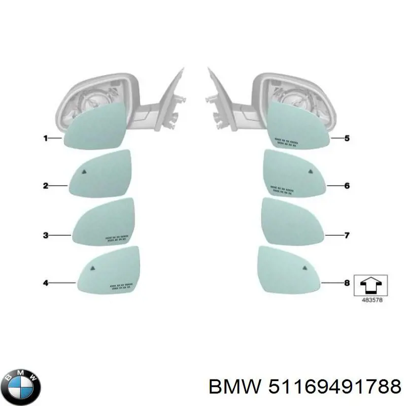 Купить 51169491786 BMW Стекло правого зеркала заднего вида