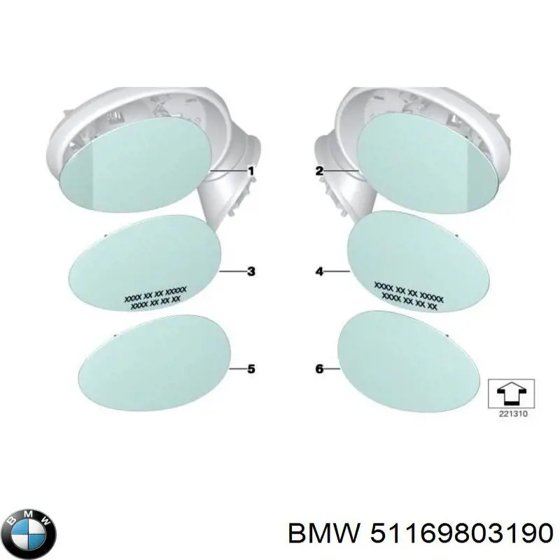 51169803190 BMW elemento espelhado do espelho de retrovisão direito