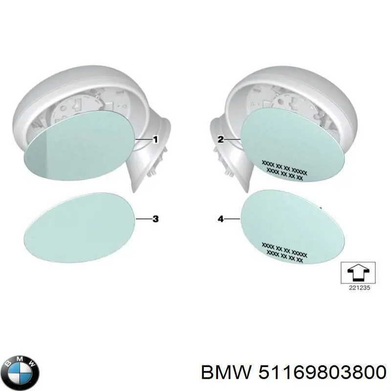 51169803800 BMW Зеркальный элемент правого зеркала заднего вида