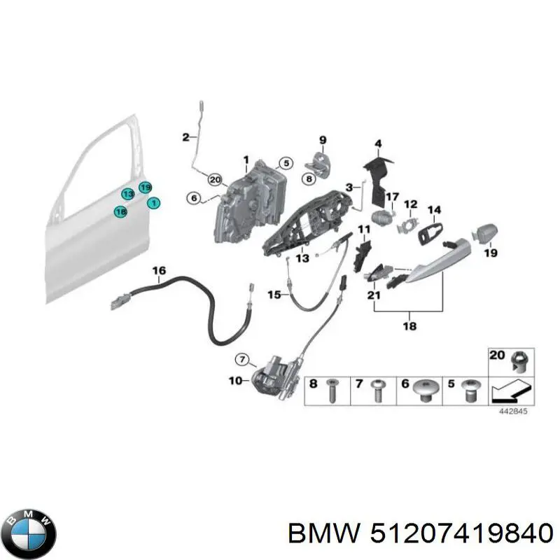 Трос (тяга) открывания замка двери передней правой BMW 51207419840