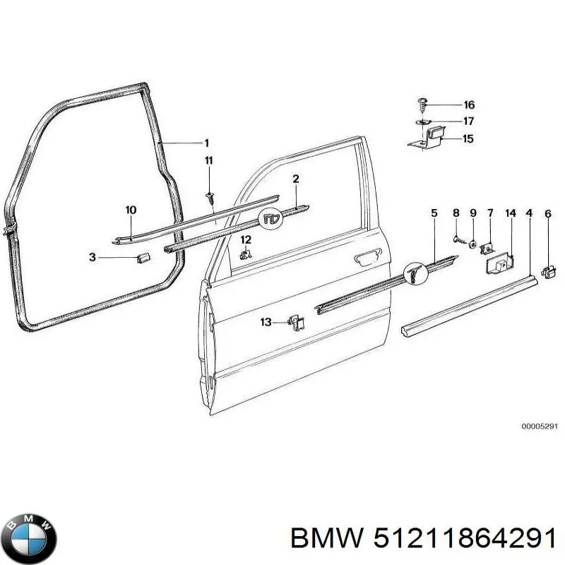 Уплотнитель стекла двери передней левой внешний (планка) на BMW 5 (E28) купить.