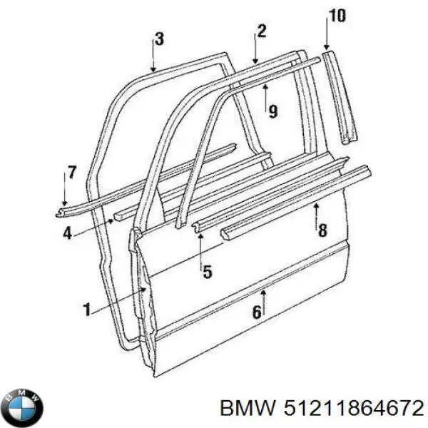 51211864672 BMW уплотнитель стекла двери передней левой внутренний (планка)