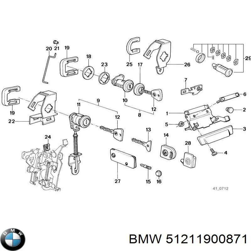 51211900871 BMW личинка замка двери передней левой