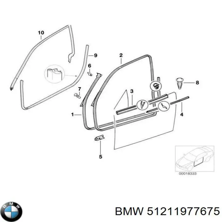 Молдинг опускного стекла двери задней левой 51211977675 BMW