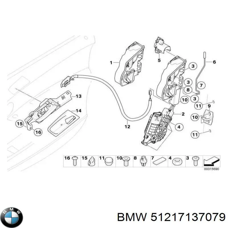 Cabo (pedal) de abertura do fecho da porta dianteira para BMW X6 (E72)