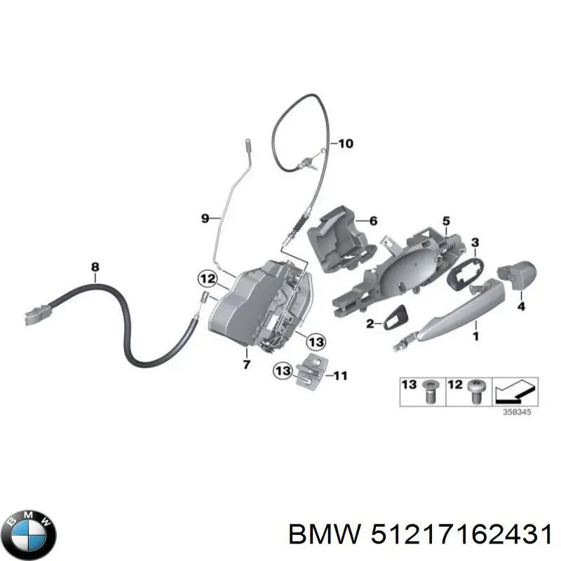 Ручка двери задней наружная левая BMW 51217162431 цена, от 6.33 USD