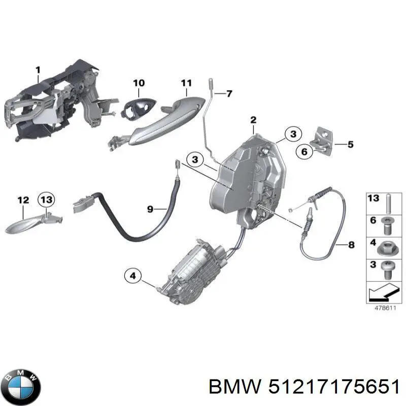 51217175651 BMW cabo (pedal de abertura do fecho da porta dianteira)
