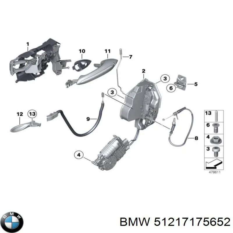 Трос (тяга) открывания замка двери передней 51217175652 BMW