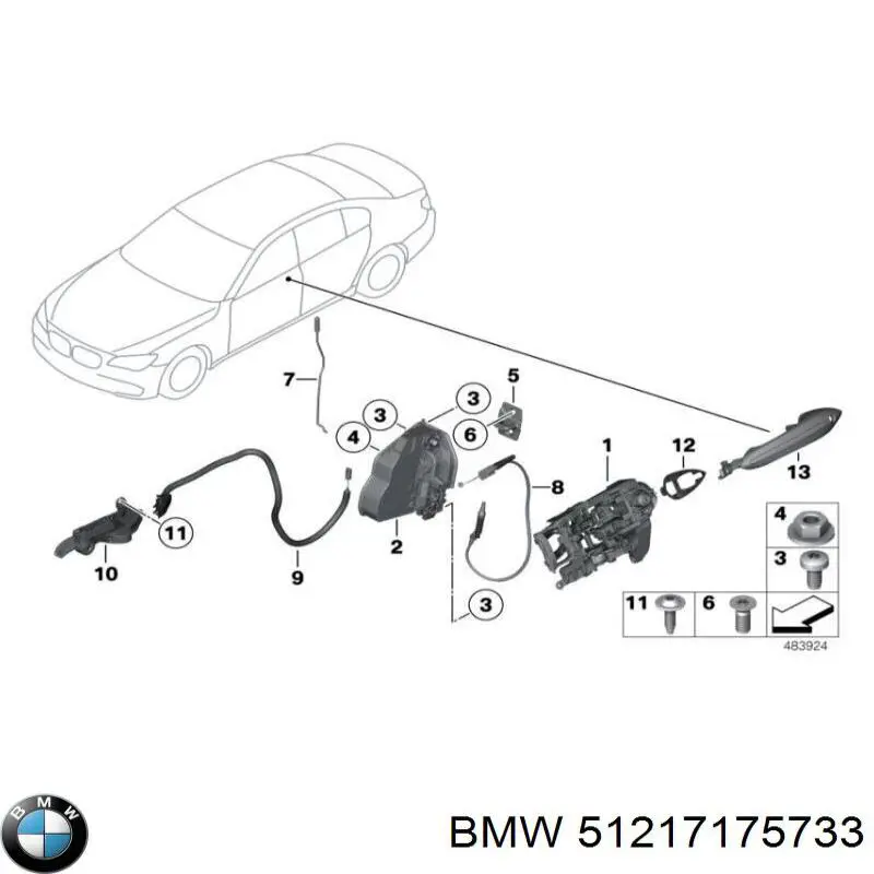 51217175733 BMW cabo (pedal de abertura do fecho da porta dianteira)