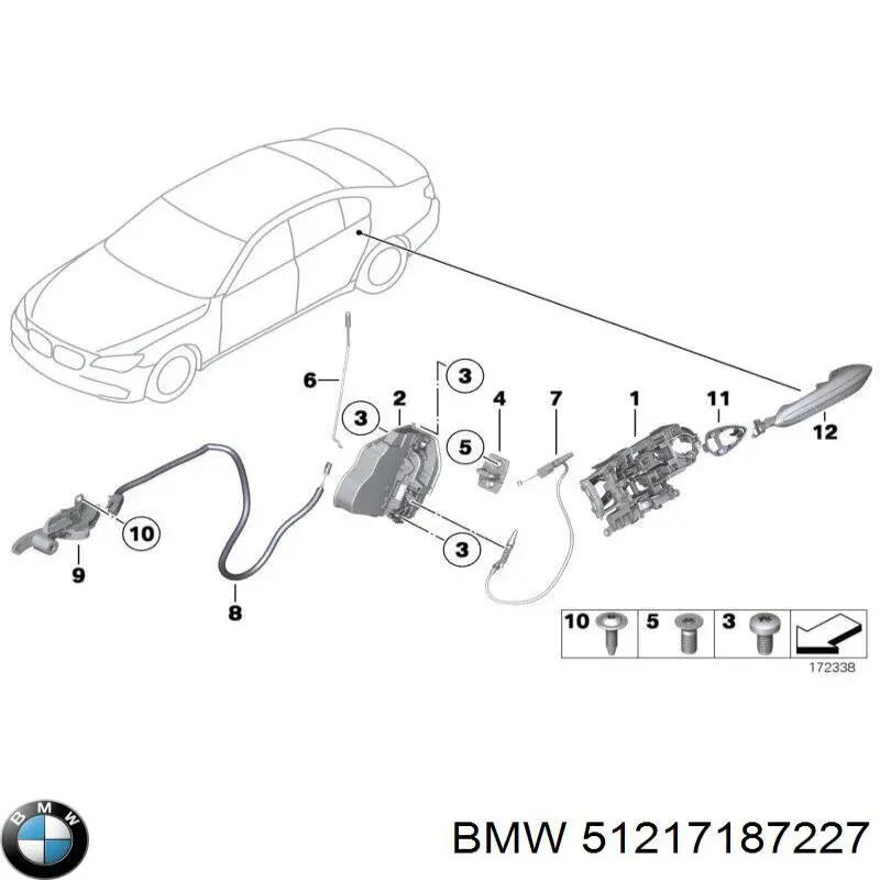 Держатель наружной ручки двери задней левой BMW 51217187227