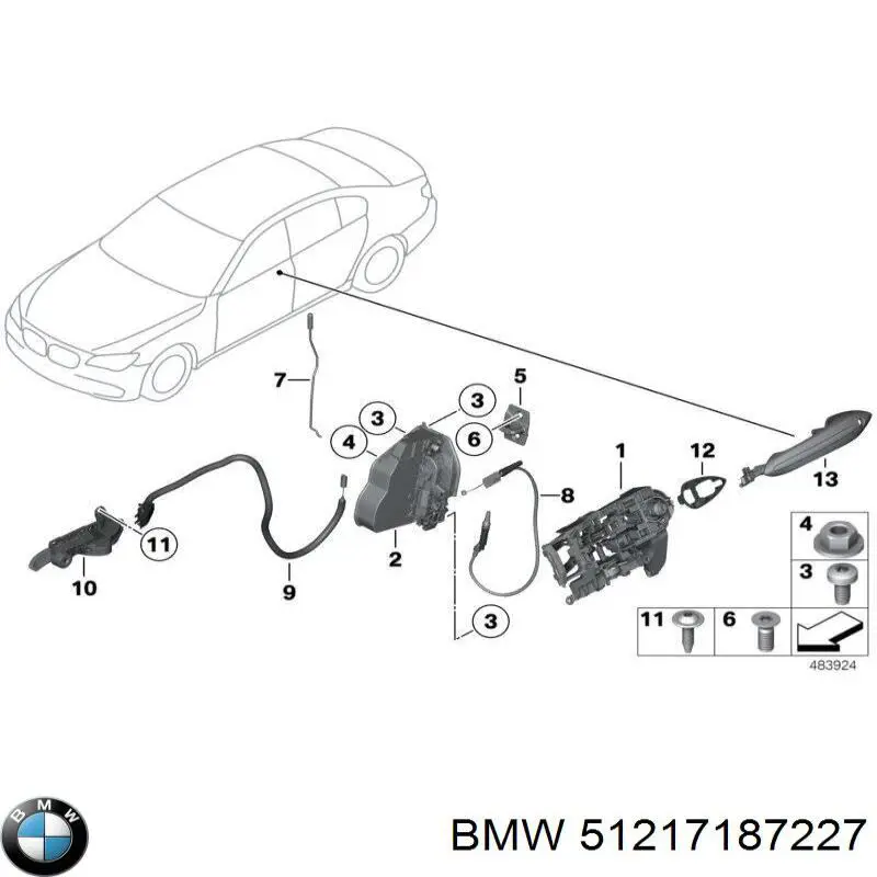 Держатель наружной ручки двери задней левой BMW 51217187227 цена, от 11.29 USD