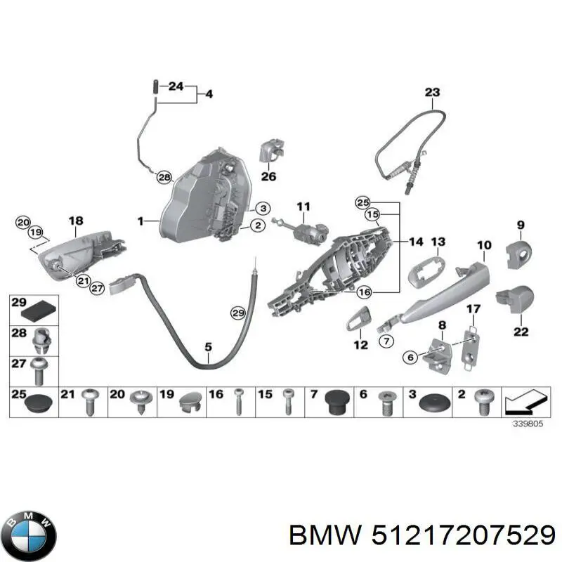 Ручка двери передней наружная левая BMW 51217207529 цена, от 18.35 USD