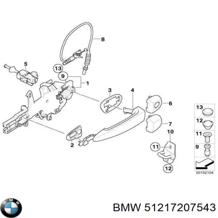 Ручка двери задней наружная левая BMW 51217207543 цена, от 112.87 USD