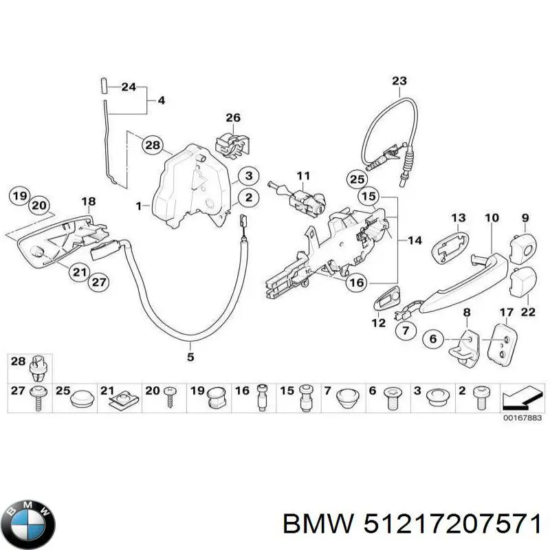 Ручка двери задней наружная левая 51217207571 BMW