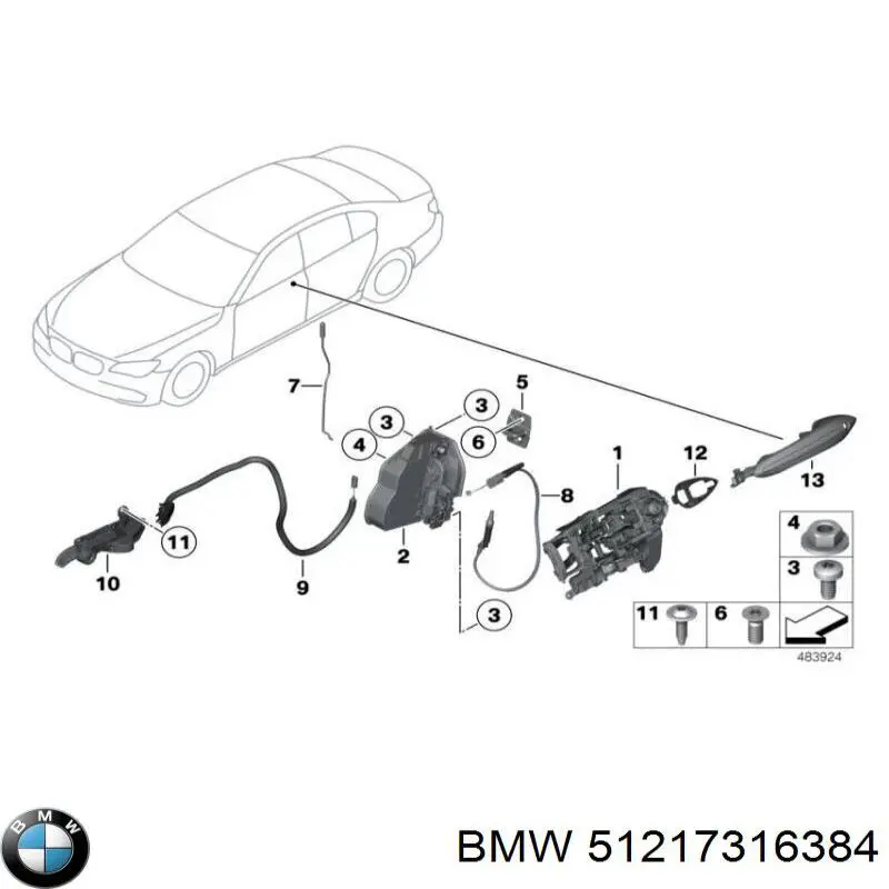 51217316384 BMW maçaneta externa dianteira/traseira da porta direita