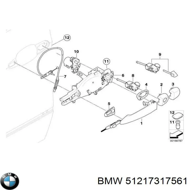 Трос (тяга) открывания замка двери передней левой 51217317561 BMW