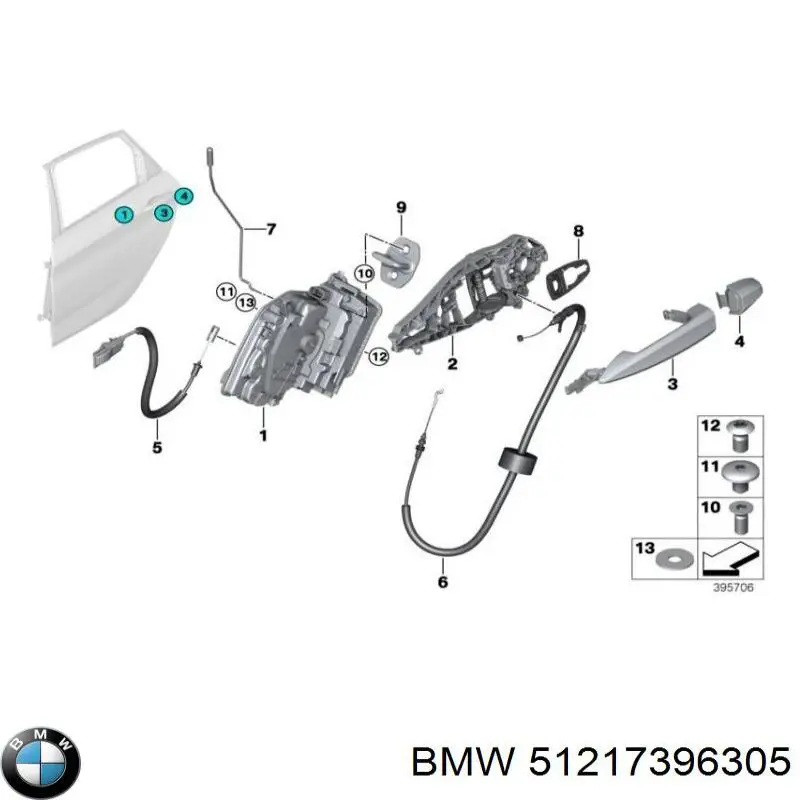 Ручка двери задней наружная левая BMW 51217396305 цена, от 14.11 USD