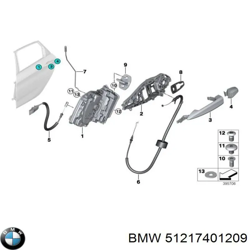 Держатель наружной ручки двери задней левой BMW 51217401209 цена, от 7.62 USD
