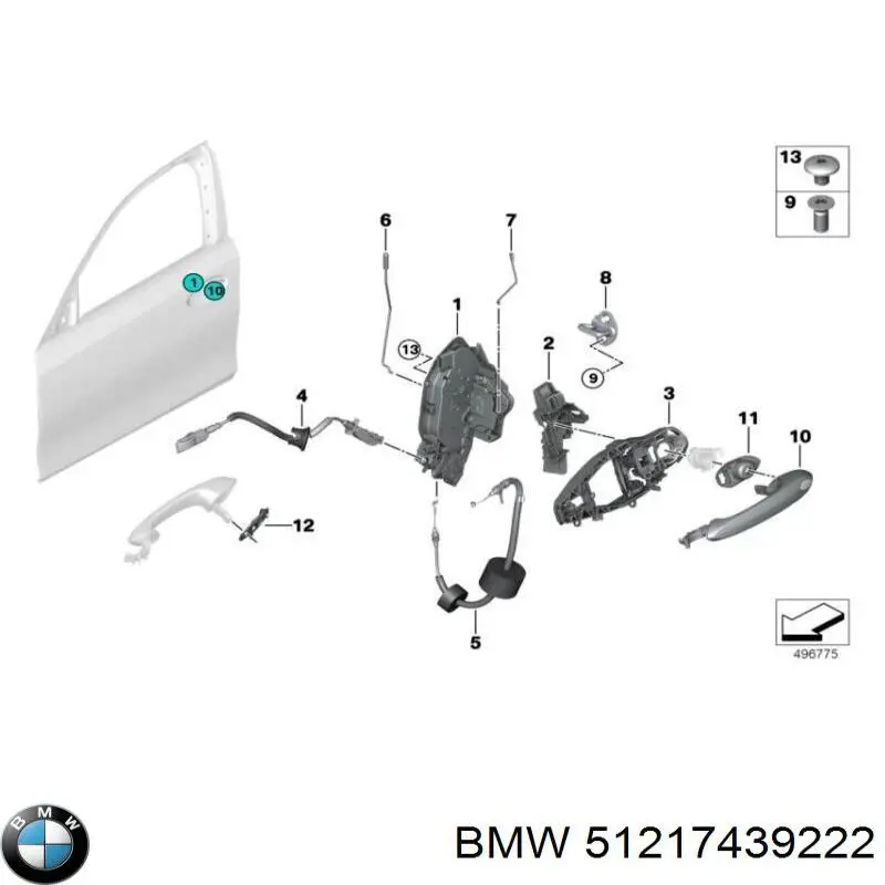 51219881780 BMW Держатель наружной ручки двери передней правой