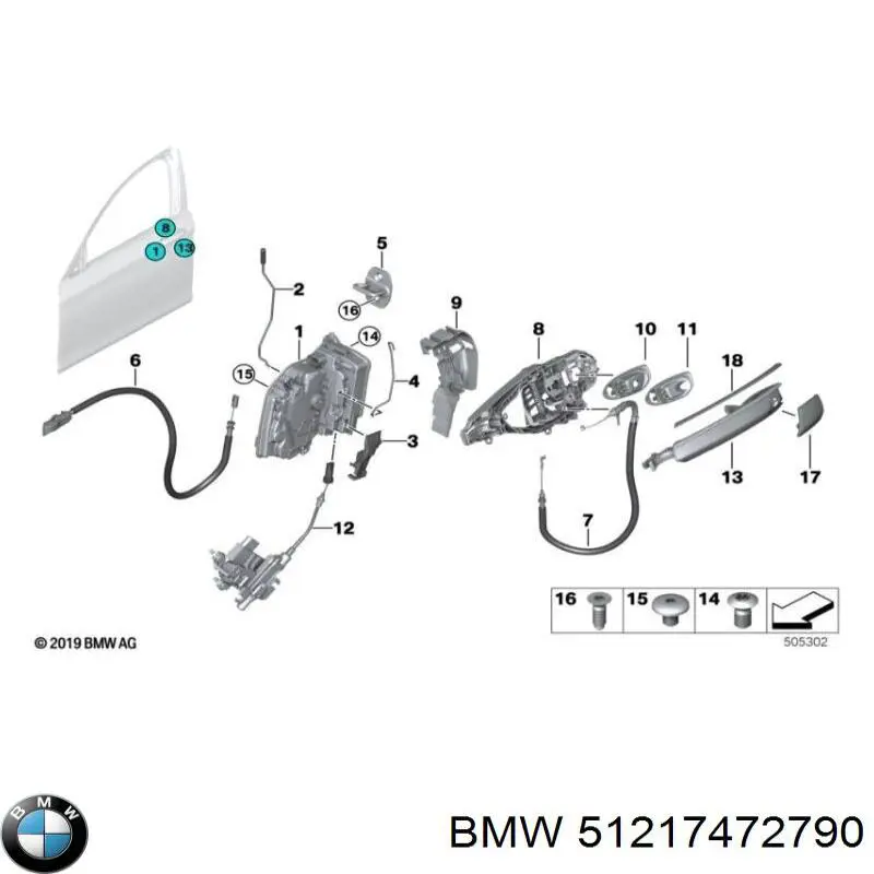 Ручка двери передней наружная правая 51217472790 BMW