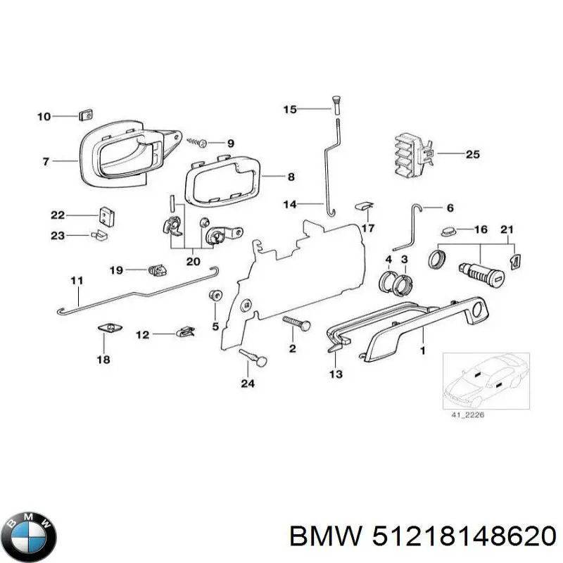 Cable de accionamiento, desbloqueo de puerta delantera derecha 51218148620 BMW