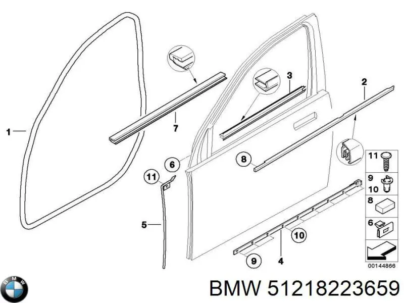 Уплотнитель двери передней (на кузове) 51218223659 BMW