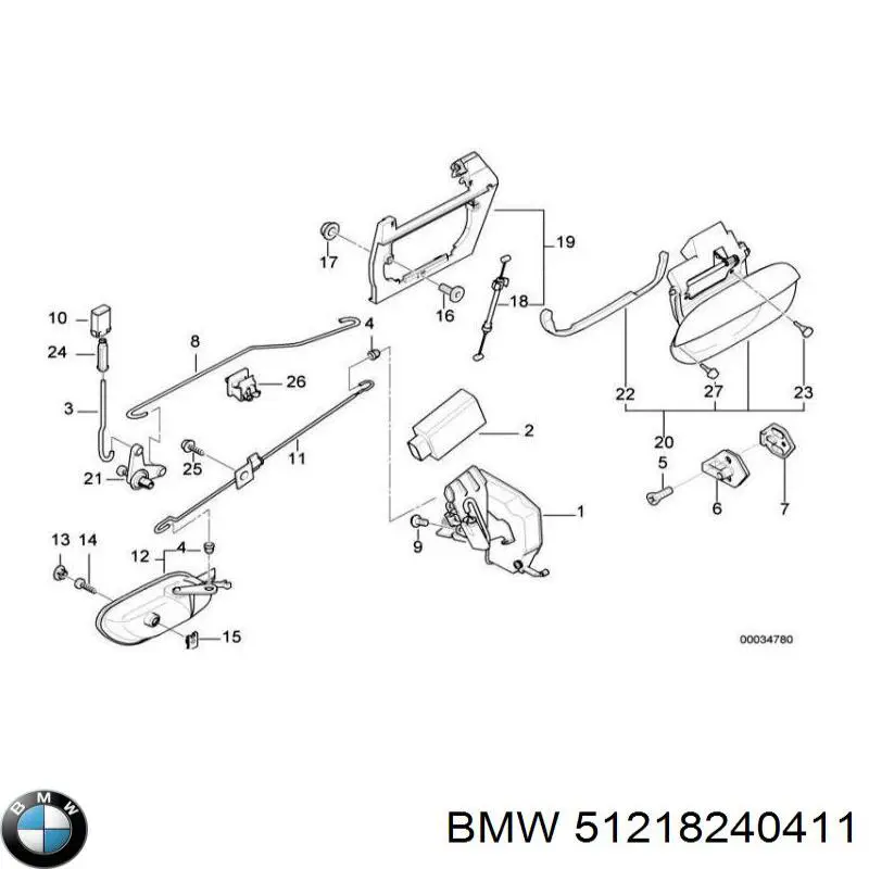 Ручка двери передней наружная левая BMW 51218240411 цена, от 201.83 USD