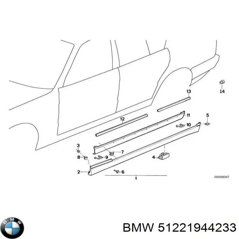 51221944233 BMW молдинг опускного стекла двери задней левой
