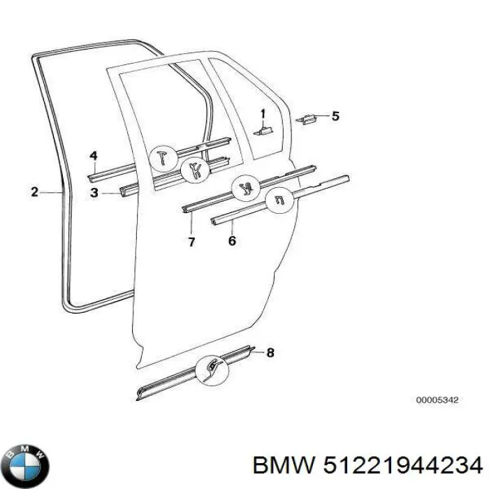 Молдинг опускного стекла двери задней правой на BMW 5 (E34) купить.