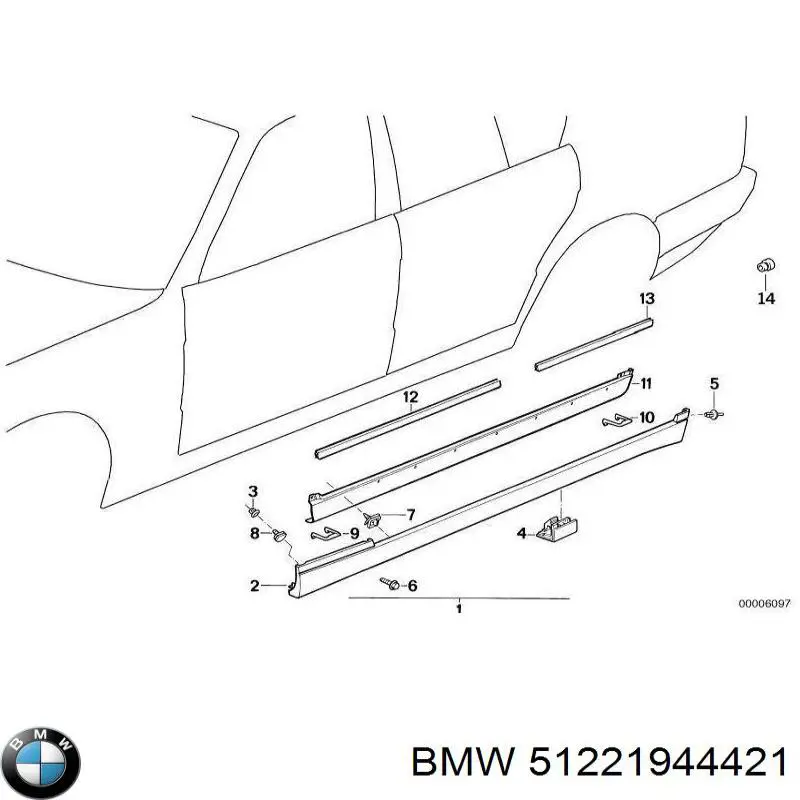 Уплотнитель двери задней левой (на двери) 51221944421 BMW