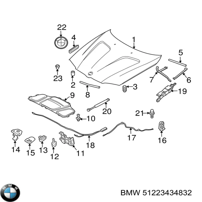 Трос открывания капота задний на BMW X3 (E83) купить.
