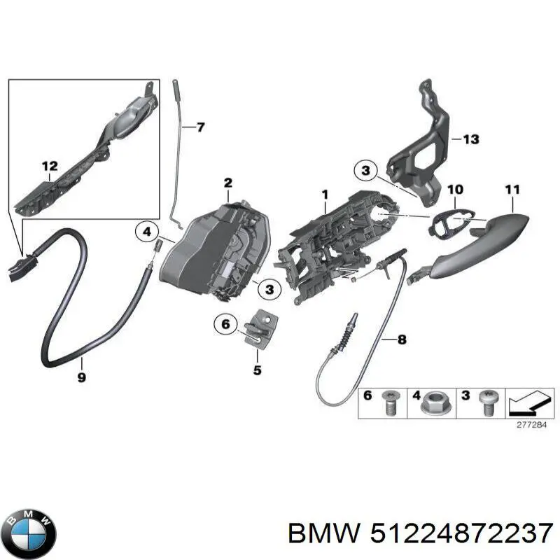 51227297440 BMW cabo (pedal de abertura do fecho da porta dianteira)