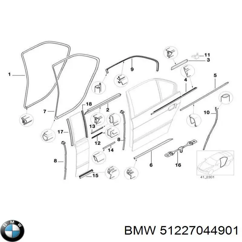 Молдинг опускного стекла двери задней левой 51227044901 BMW